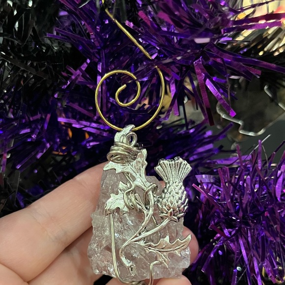 Scottish thistle xmas decoration set, purple Scottish thistle crystal yule gift - Picture 2 of 13